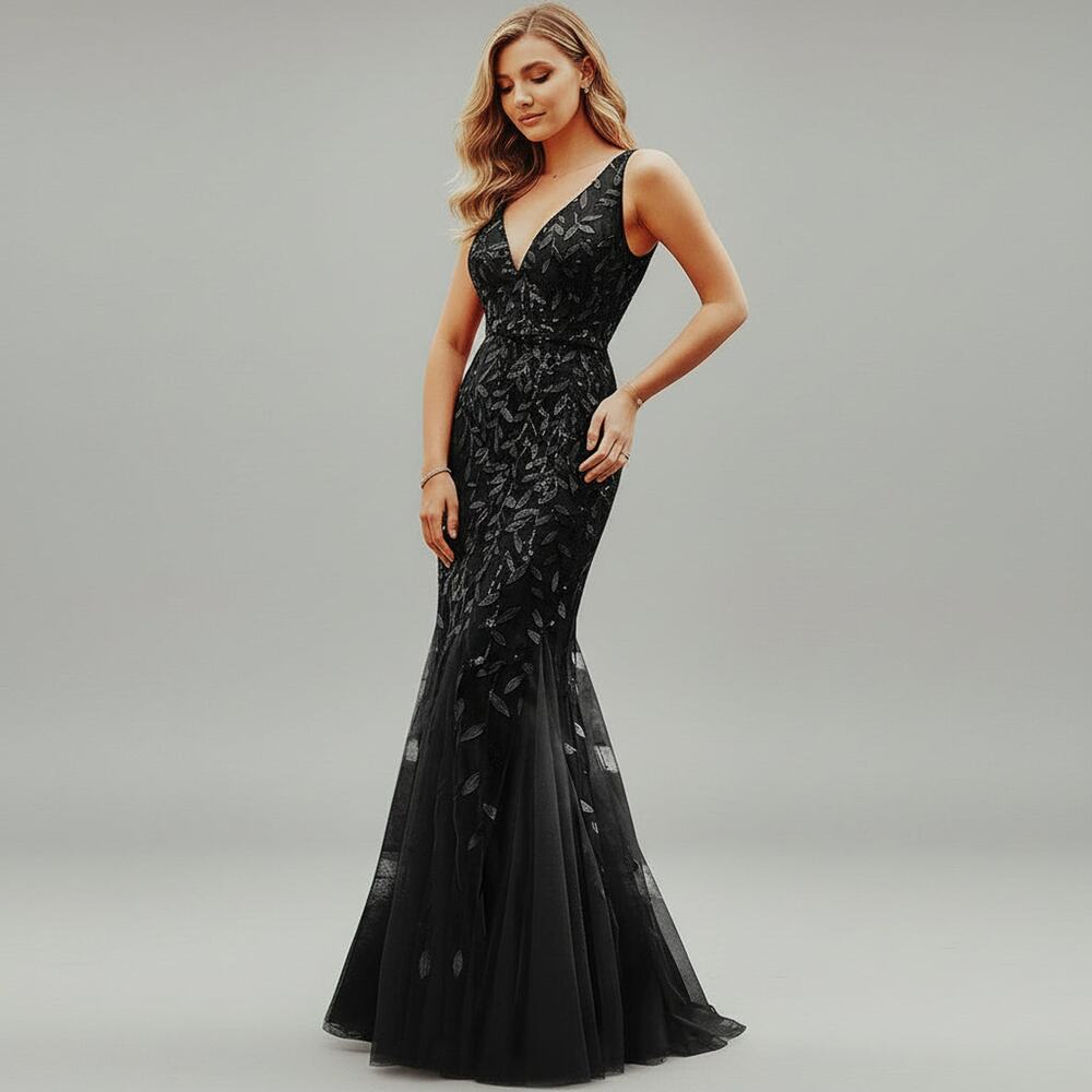 Amelia Couture black sequin dress, size 4, NEW WITH TAGS!